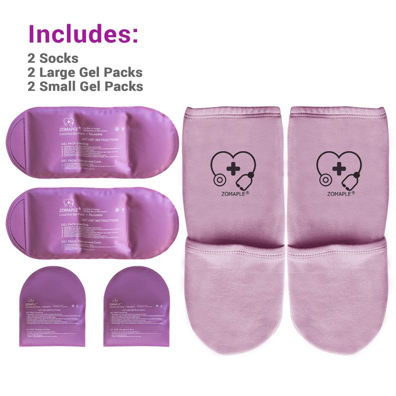 ZOMAPLE Cold Therapy Socks + Gel Packs, Lavender, Medium â€“ Soothe Burning Feet & Reduce Swelling â€“ Hot/Cold Use, Touch Fasteners & Comes with 2 Large & 2 Small Gel Packs â€“ Versatile Foot Ice Pack Wrap - Image 4
